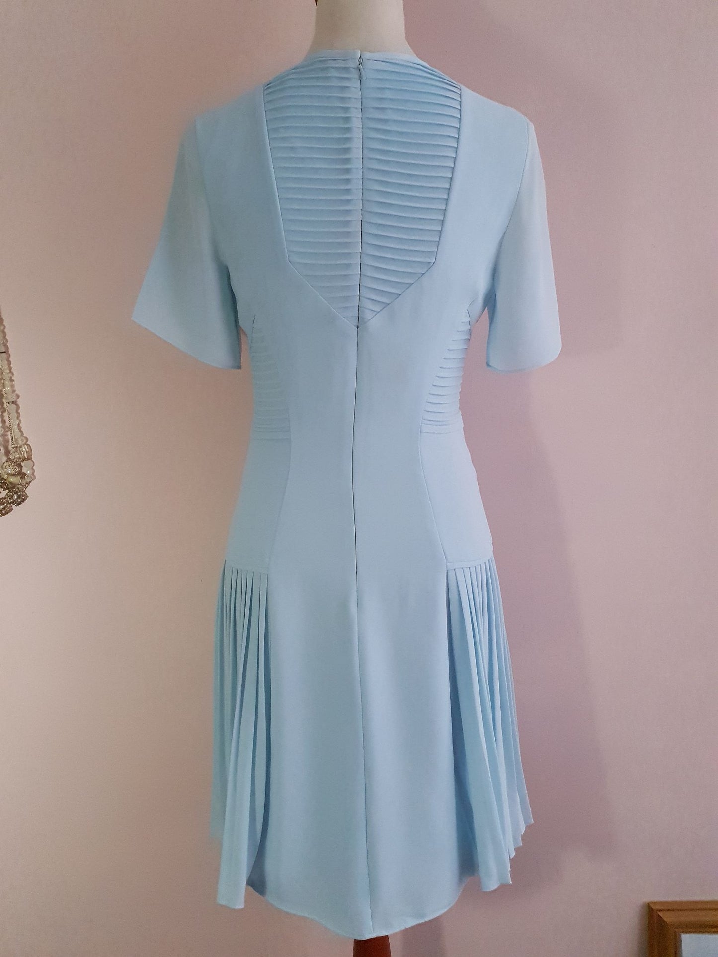 Pretty Pre-Loved Pale Blue Chiffon Dress - Size 8