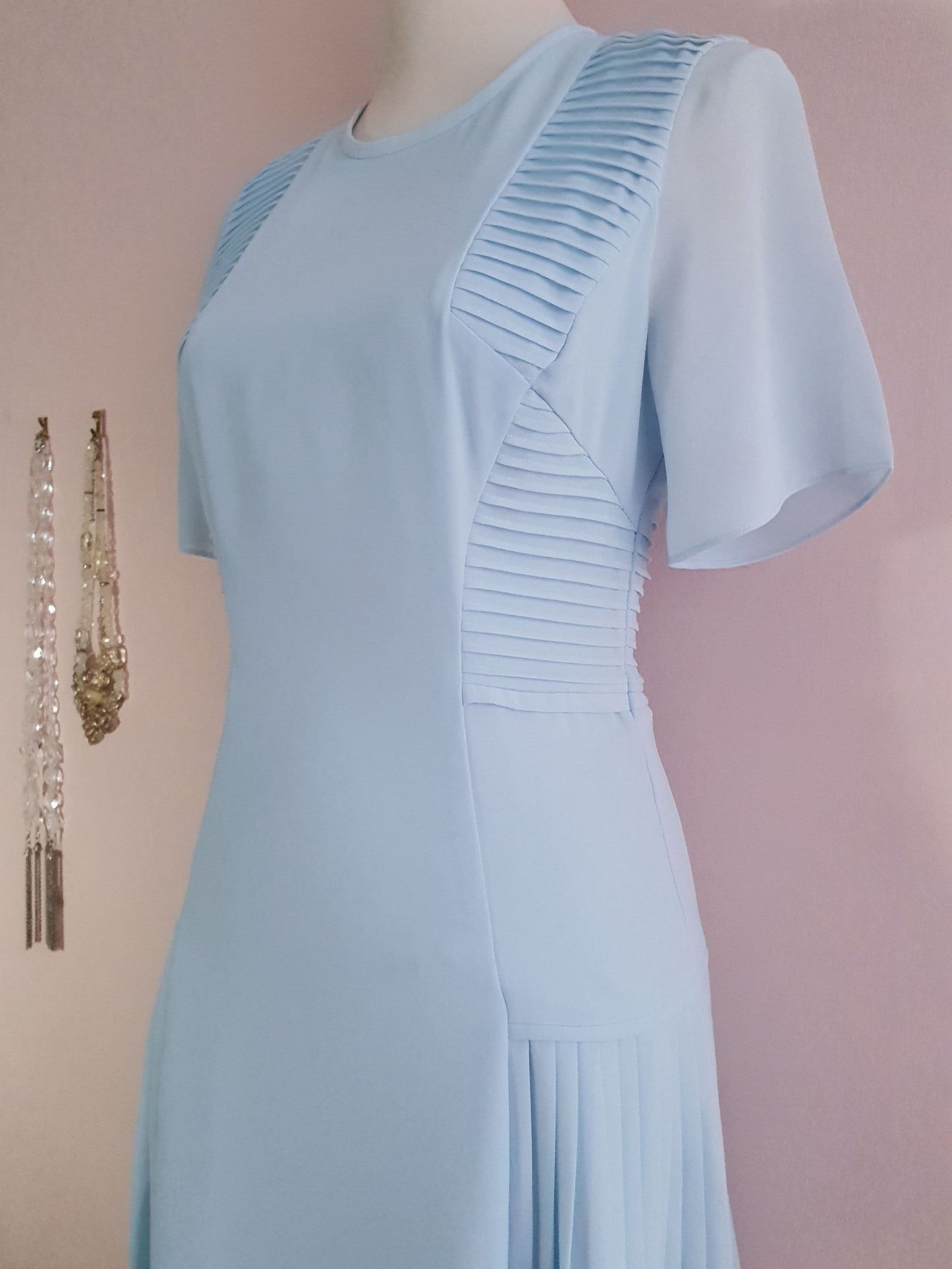 Pretty Pre-Loved Pale Blue Chiffon Dress - Size 8