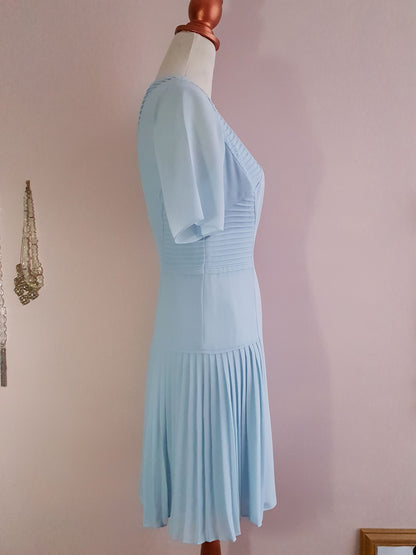 Pretty Pre-Loved Pale Blue Chiffon Dress - Size 8