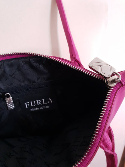 Cute Y2K Pre-Loved Furla Cerise Pink Leather Shoulder Bucket Bag