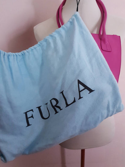 Cute Y2K Pre-Loved Furla Cerise Pink Leather Shoulder Bucket Bag