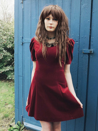 English Classics - Delightful Pre-Loved Laura Ashley Red Velvet Mini Dress - Size 10/12