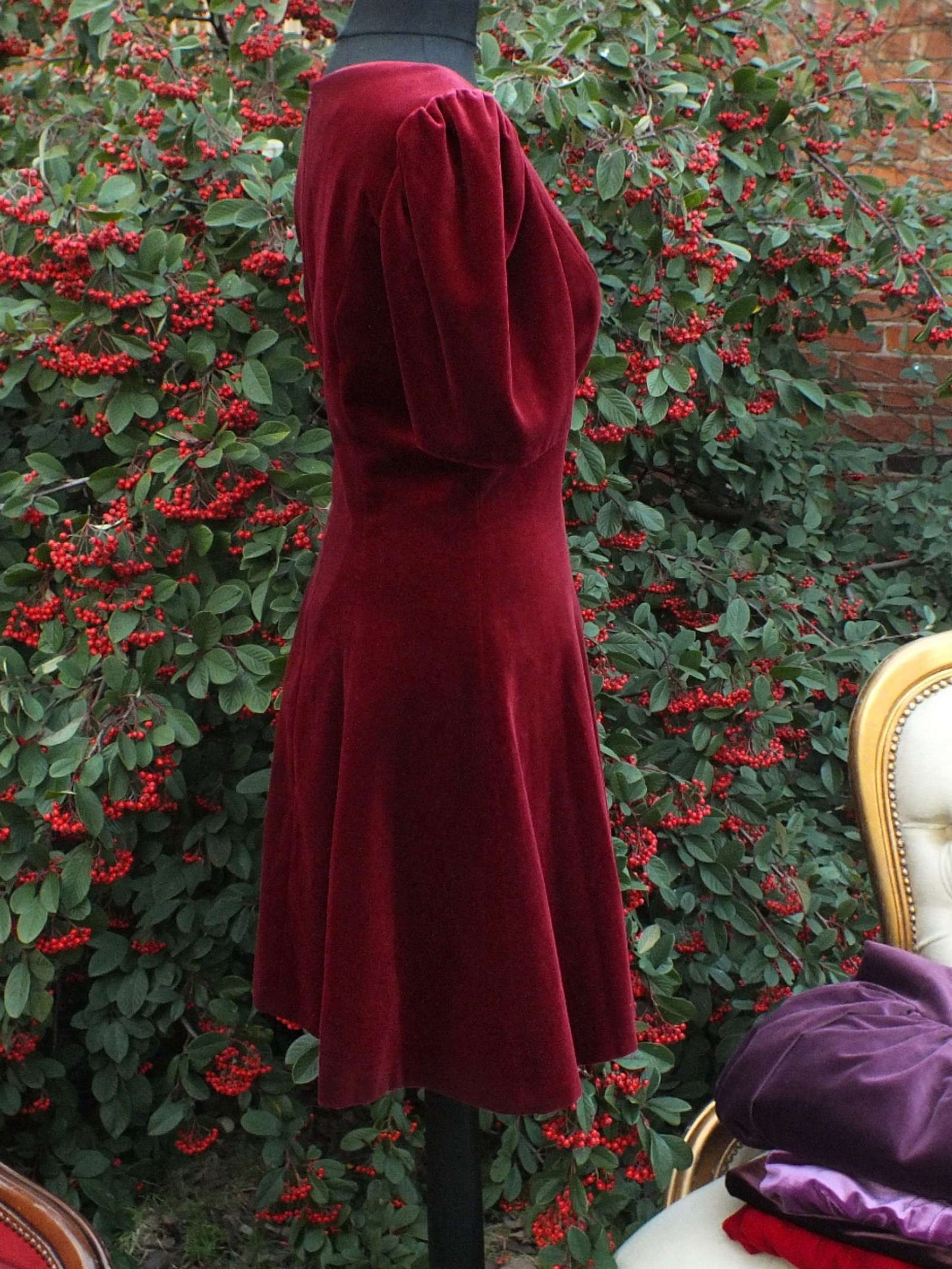 English Classics - Delightful Pre-Loved Laura Ashley Red Velvet Mini Dress - Size 10/12