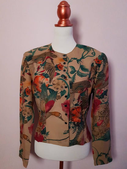 Beautiful Boho 80s Vintage Bohemian Bird Blouse Shirt - Size 14